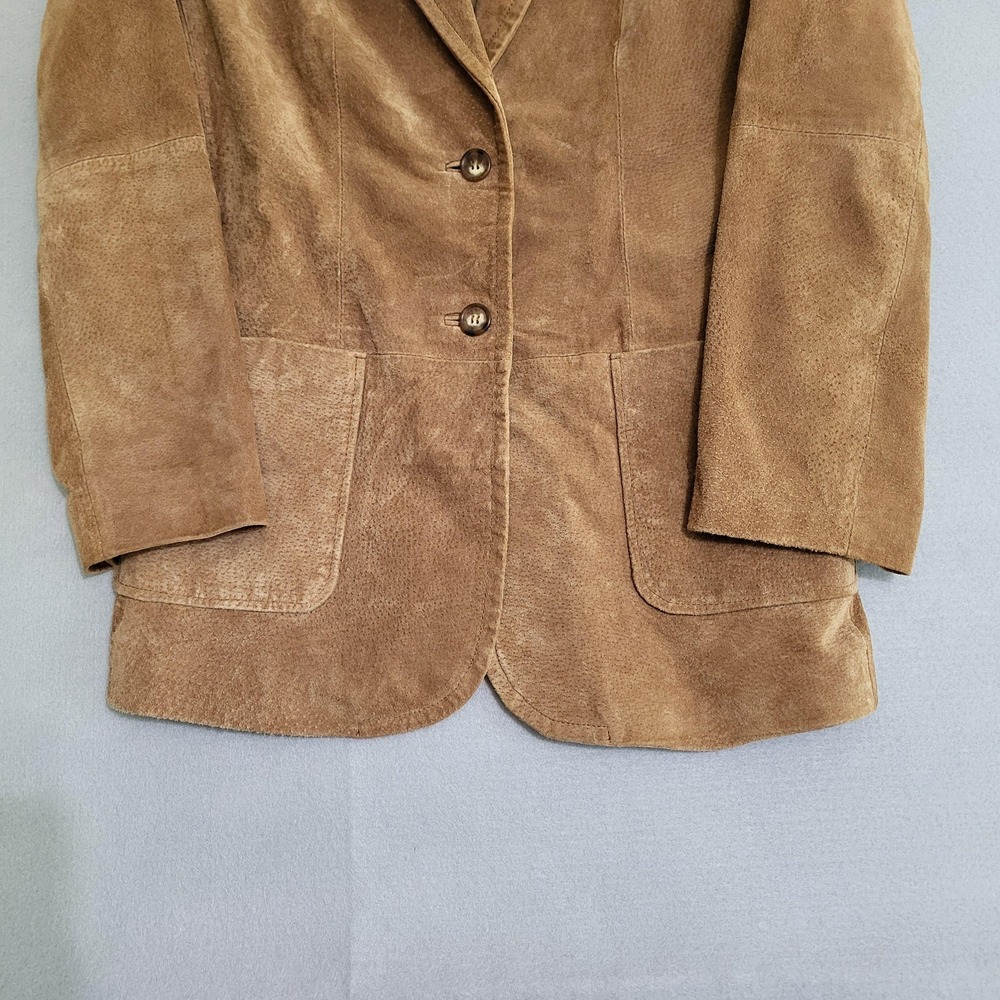 VTG St. Johns Bay Brown Suede Genuine Leather 2 Button Blazer Jacket Womens S - Picture 3 of 10